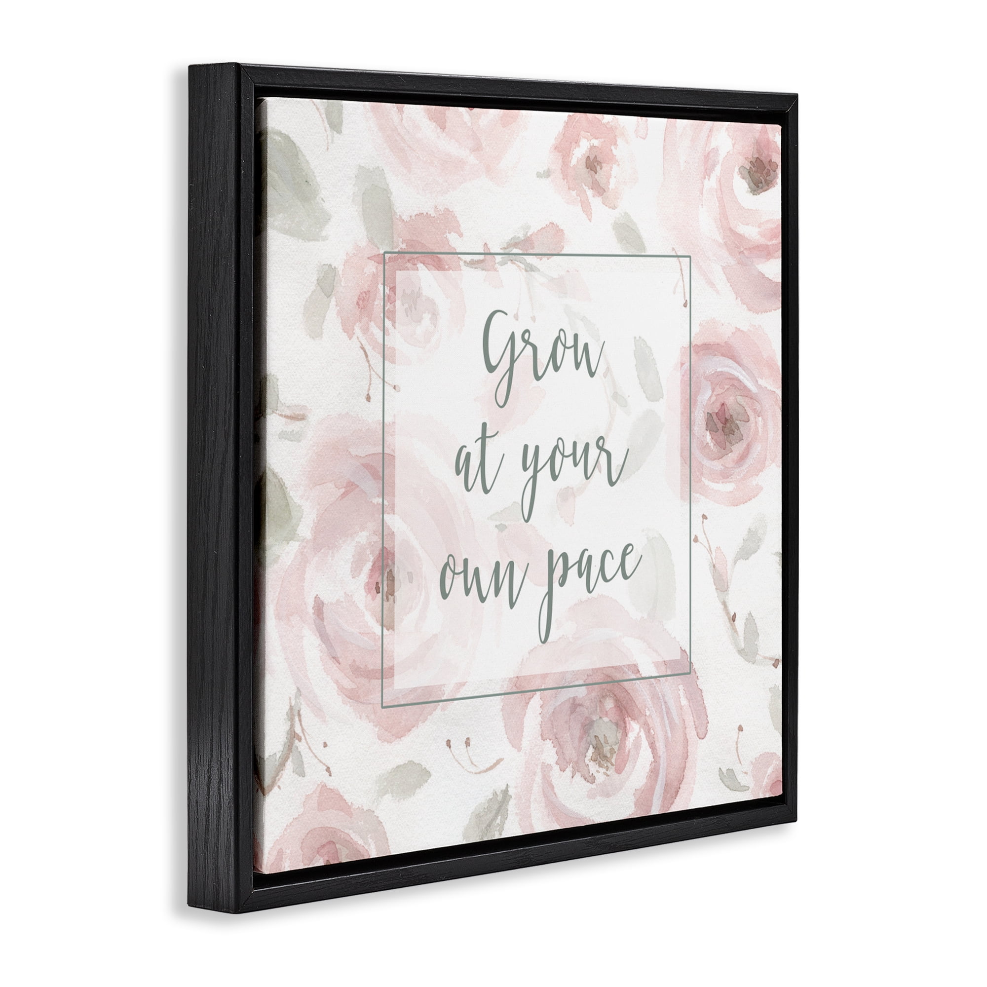 Stupell Industries Grow at Your Pace Florals Black Framed Floater Canvas Wall Art, design by Carol Robinson