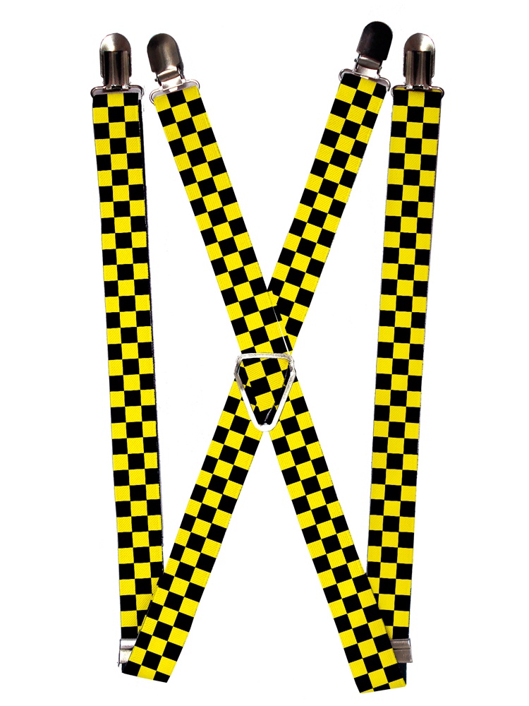 Black and Yellow Checkered Flag Plaid Checkers Suspenders