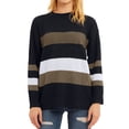 thumbnail image 3 of HUBERY Women Colorblock Stripe Crew Neck Long Sleeve Sweater, 3 of 8
