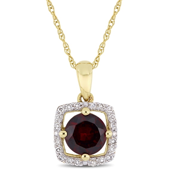 Everly Women's 1ct TGW Garnet and 1/10ct TW Diamond Yellow Gold Halo Square Drop Pendant with Chain