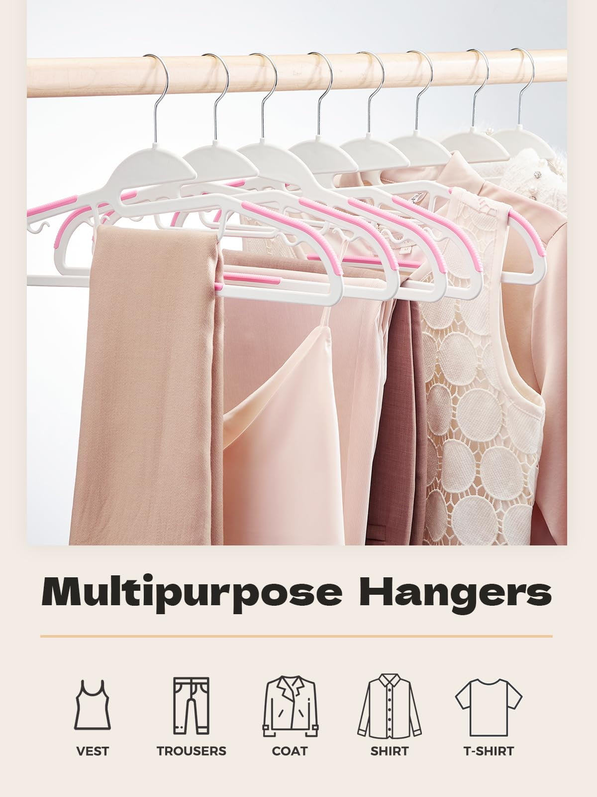 House Day Plastic Hangers 50 Pack, Slim Clothes Hangers Space Saving, Non Slip Hangers with Rubber Pads, Sturdy Coat Hangers for Shirt, Suit, Pant, Skirt