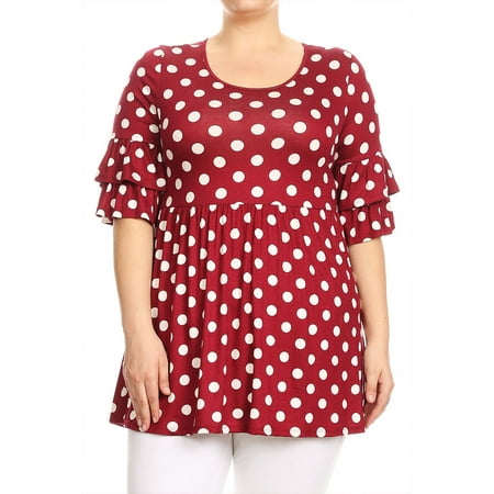 Polka Dot Ruffle Legging - Women's Plus Size Polka Dot Ruffled Sleeve Tunic Top