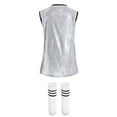 thumbnail image 2 of TSSOE Kids Girls Sequin Jazz Hip Hop Street Dance Outfits Sleeveless Cheerleading T-Shirt Dress with Socks Set Silver 15-16, 2 of 5