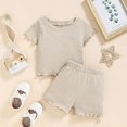 thumbnail image 2 of Toddler Baby Girl Summer Clothes Knit Cotton Outfits Infant Short Set, 2 of 5