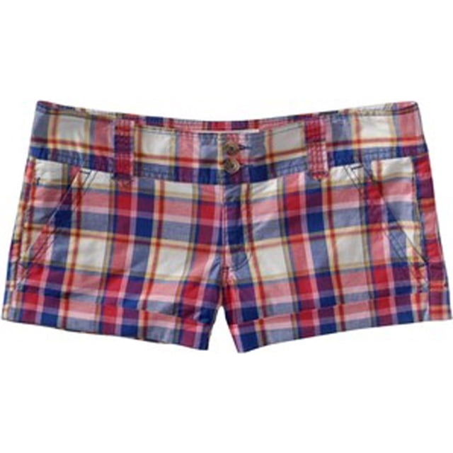 Aeropostale Womens Lightweight Plaid Khaki Casual Chino Shorts, Rosa, 5/6