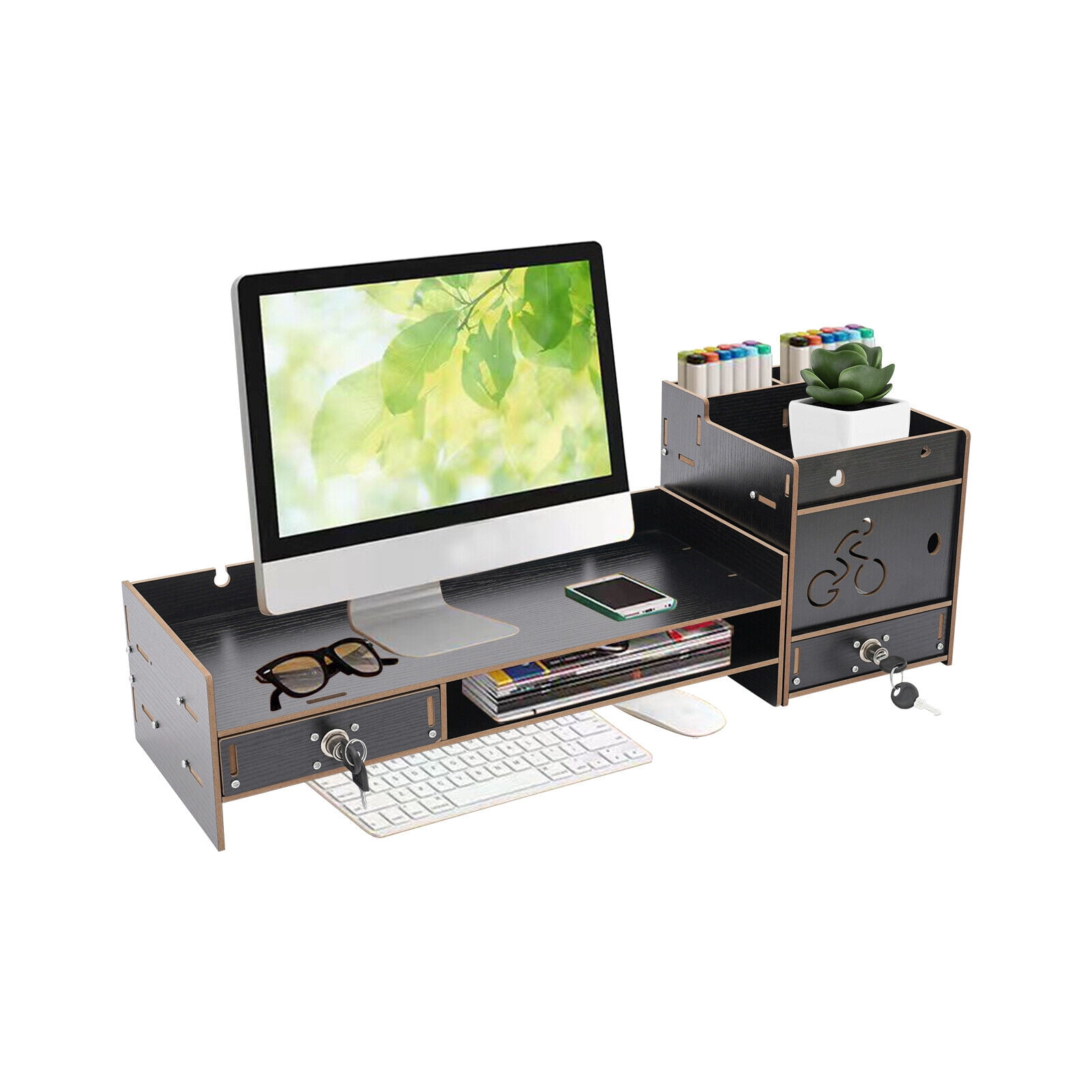 Tabletop Computer Monitor Riser Desktop Monitor Stand Monitor Stand Organizer with Drawer Black