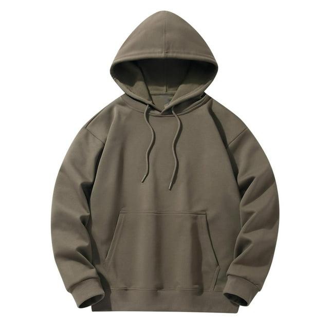 Yuyuzo Mens Hoodies Solid Color Long Sleeve Fashion Pullover Tops Drawstring Sweatshirt with Pocket