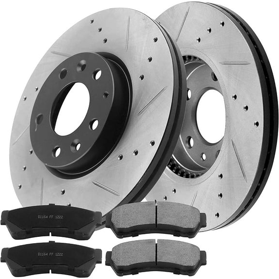 MotorbyMotor Front Brake Rotors 299mm Drilled & Slotted Design Brake Rotor & Brake Pad kit Fits for Ford Fusion, Lincoln MKZ Zephyr, Mazda 6, Mercury Milan