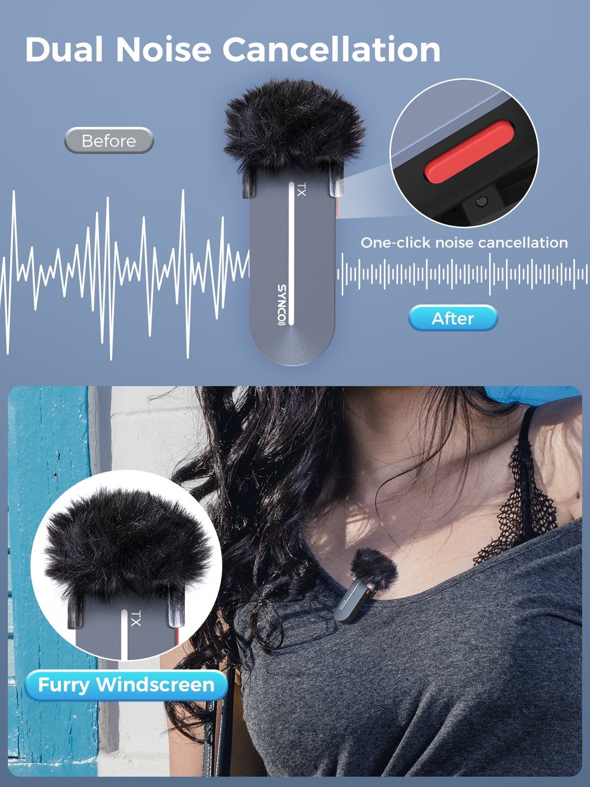 SYNCO  P2ST 2 Mics Wireless Lavalier Microphone, USB-C Wireless Microphones With Charging Case for  iPhone 15, Andriod Phone,Professional Lapel Mics for Tiktok, YouTube, Streaming