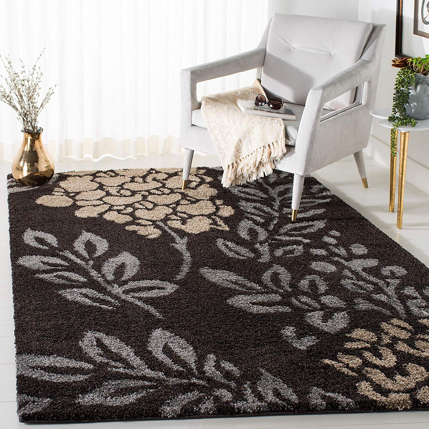 Safavieh Florida Shag Collection Dark Brown and Grey Area Rug (8' x 10