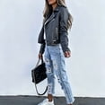 thumbnail image 5 of Aimik Women's Faux Leather Moto Jacket Classic Asymmetrical Zip-Up Biker Coat with Belted Waist and Pockets Slim Fit Fall Outerwear, 5 of 6