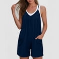 thumbnail image 7 of Jumpsuits for Women Casual Summer Rompers Sleeveless Loose Spaghetti Strap Shorts Overalls Jumpers with Pockets Navy M, 7 of 7