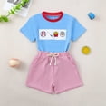 thumbnail image 4 of mgoYE Baby Boy Clothes 12-18 Months Toddler Baby Boy Baseball Outfit Baseball Embroidery Striped Waffle Knit Short Sleeve T Shirt Top and Shorts Set(Blue,18-24 Months), 4 of 8