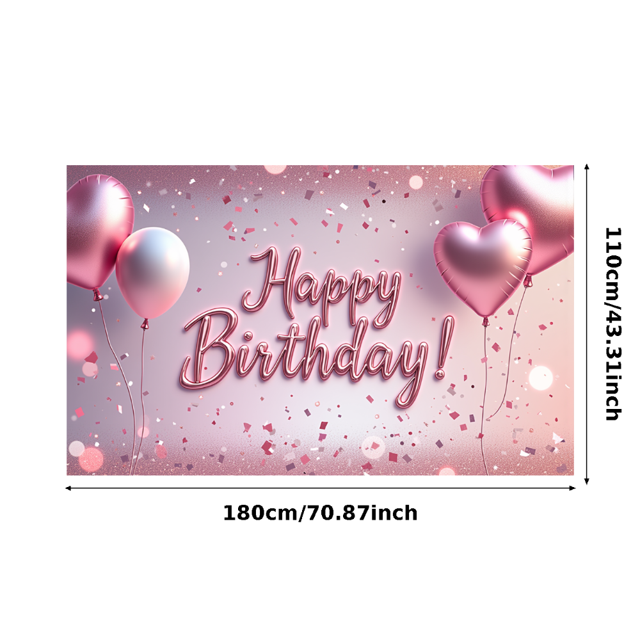 Pink Balloons Birthday Banner Decorative Background Polyester Material for Birthday Party Celebration Indoor Decoration