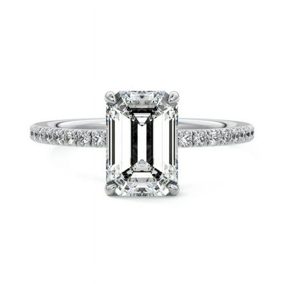 Brig Jewel Solitaire with Accent Diamond Rings for Women's - Emerald Cut Brilliant 2.1 Ct Diamond Ring For Women's - White Gold Plated 14K Diamond Ring - Hidden Halo Diamond Rings for Women's
