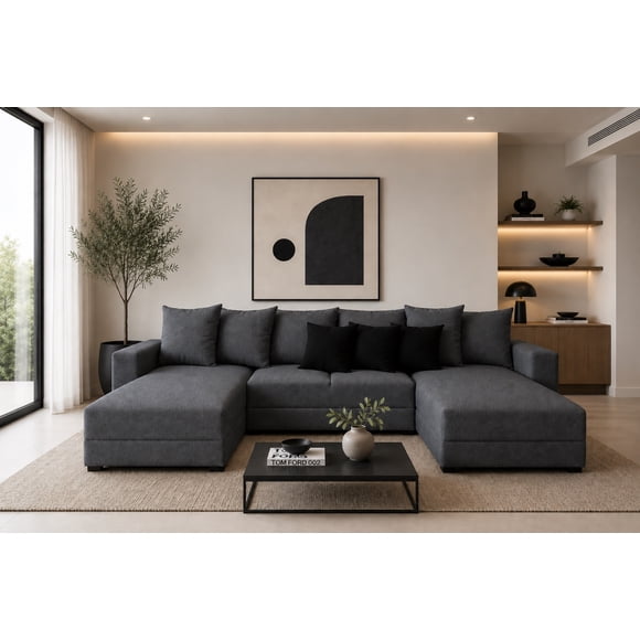 Sala Esquinera Modular en U El Bazar Store Oslo Lino Gris Oxford 160x290x160 cm 3 Piezas
