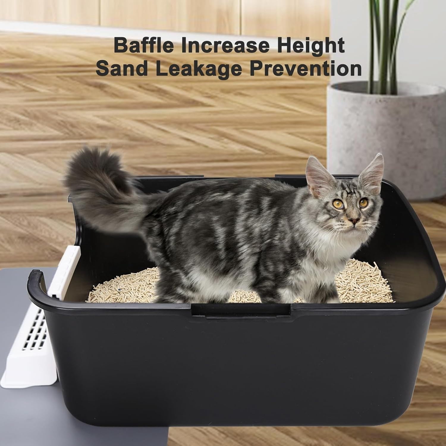 Cat Litter Box with Lid, Fully Enclosed Splash-Proof and Leak-Proof Urine High Edge and Odorless Cat Litter Box, Easy to Installation and Clean (Black with Pedal(S))