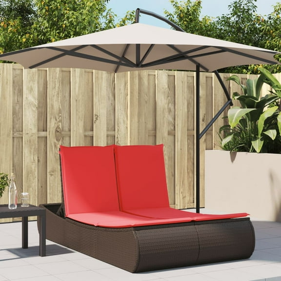 vidaXL Double Sun Lounger with Cushions Brown Poly Rattan
