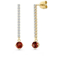 Gem Stone King 14K Yellow Gold Red Garnet and White Lab Grown Diamond Dangle Earrings for Women | 1.36 Cttw | Gemstone January Birthstone | Round 4.5MM