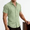 thumbnail image 4 of Men's Linen Short Sleeve Shirts Cotton Casual Lightweight Button Down Shirt Beach Vacation Summer Top Beach Shirt Mint Green M, 4 of 9