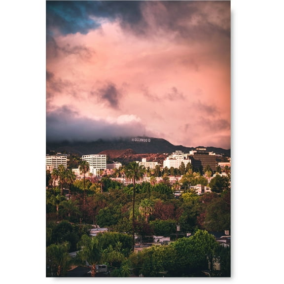 Awkward Styles Pink Clouds Canvas Art Beautiful LA View Printed Decor Gifts from Los Angeles Urban Fine Art Collection American Decor Style Los Angeles Cityscape Canvas Pink Canvas Print Art