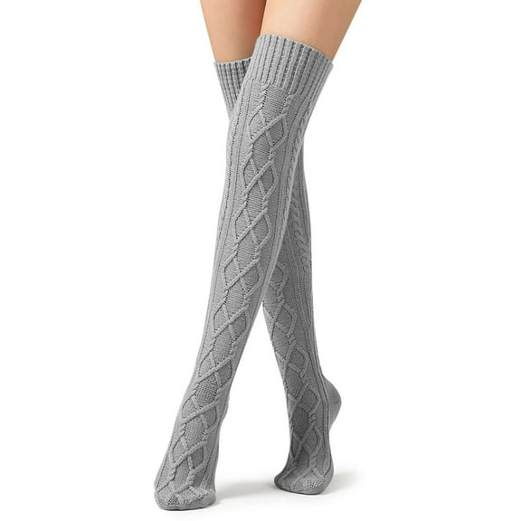 Deago Women's Cable Knitted Thigh High Boot Socks Extra Long Winter Stockings Over Knee Leg Warmers (Gray)
