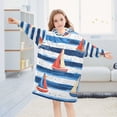 thumbnail image 5 of FORMRS Wearable Blanket Hoodie with Sleeves for Kids Cozy Flannel Sweatshirt, Blue Sailboats, 5 of 7