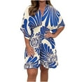 thumbnail image 2 of Mqqzkk Women's Oversized Rompers Short Sleeve Ptinted Summer Romper V Neck Ruffle Tunic Waist Short Casual Rompers Jumpsuits, 2 of 6
