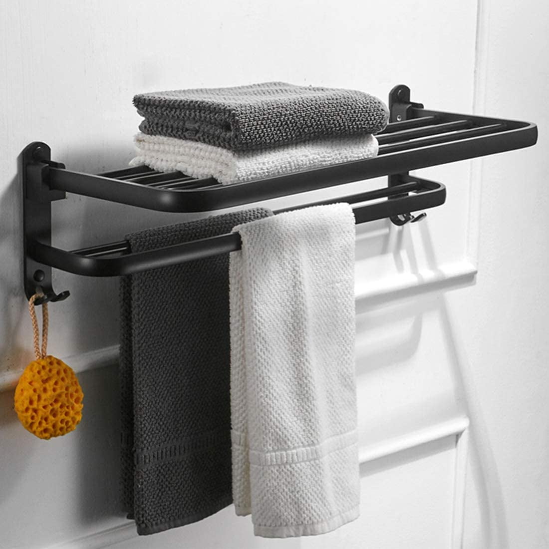 2 Layer Bathroom Towel Organizer Holder Rack Hook Aluminum Shower Storage Shelf
