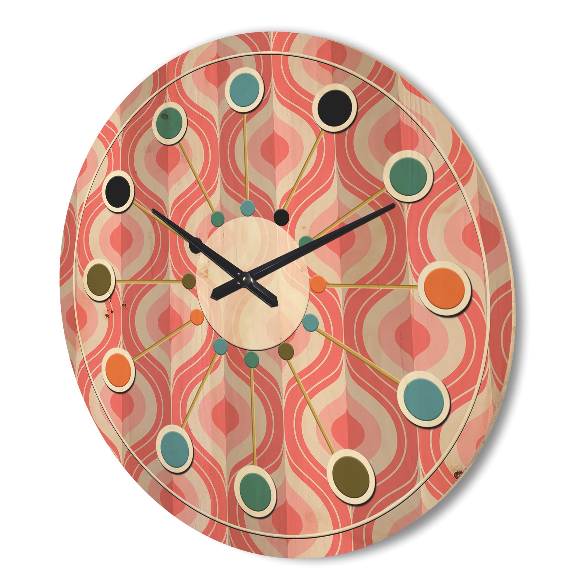 Designart 'Drop Design Retro I' Mid-Century Modern Wood Wall Clock