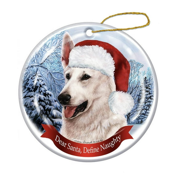 German Shepherd (White) Dog Santa Hat Christmas Ornament Porcelain USA-made