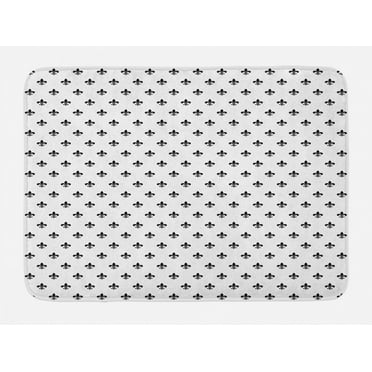 Fleur De Lis Bath Mat, Pointed Leaves with Monochrome Design Abstract Classical Ornamental Pattern, Non-Slip Plush Mat Bathroom Kitchen Laundry Room Decor, 29.5 X 17.5 Inches, Black White, Ambesonne