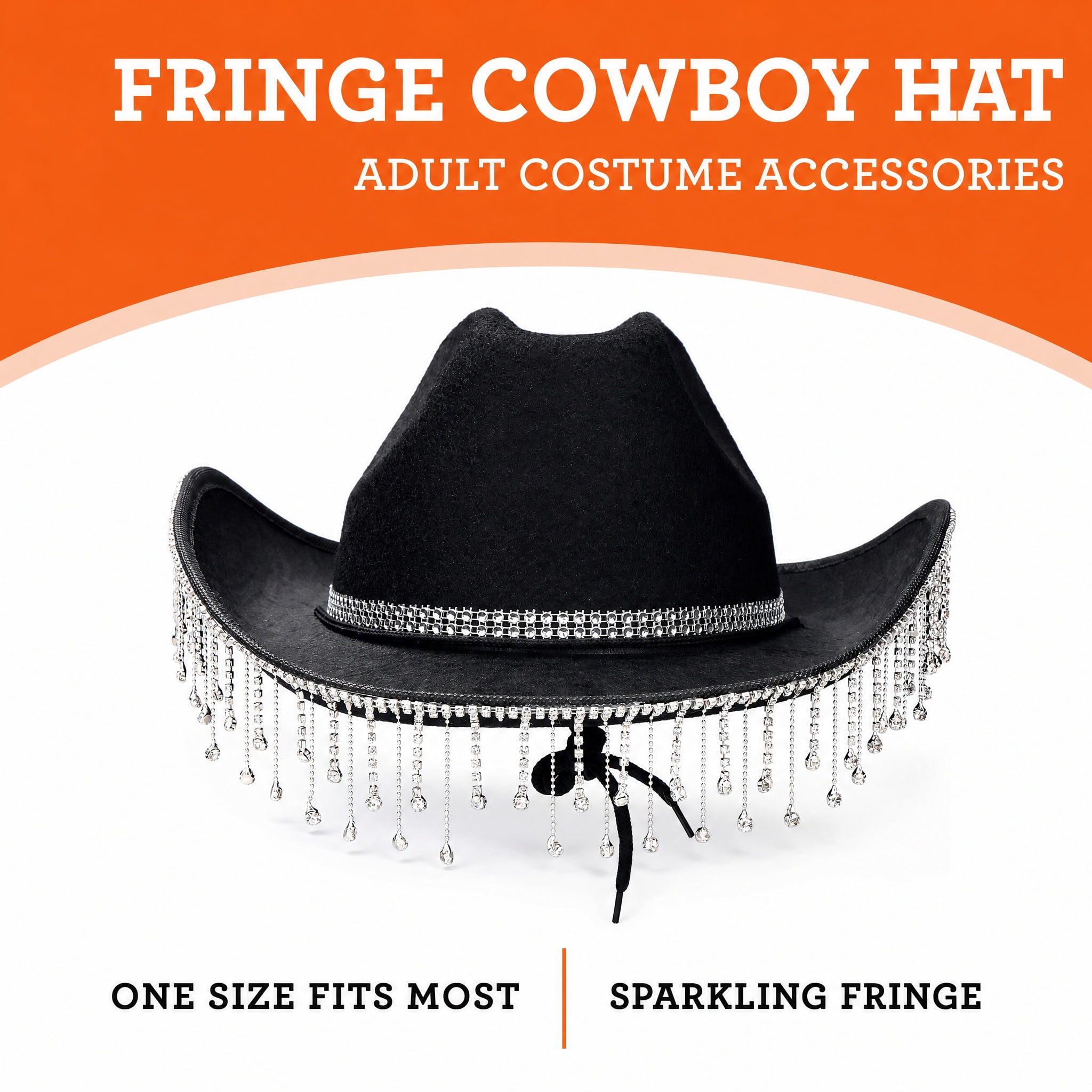 Fringe Cowboy Hat Costume Accessory for Adults, Black and Silver, Halloween by Way To Celebrate