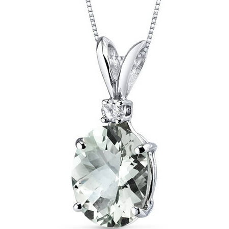 Oravo 2.25 Carat T.G.W. Oval-Cut Green Amethyst and Diamond Accent 14kt White Gold Pendant, 18