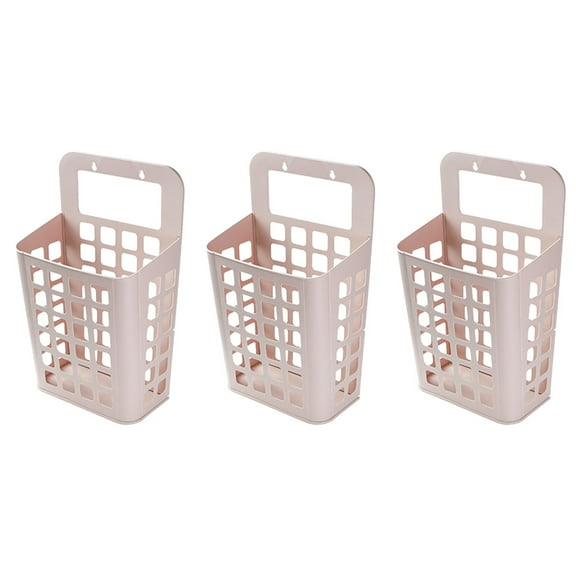 Masteelf 3pcs Plastic Detachable Laundry Container Hanging Storage Basket Organizer Household Supplies (Large, Pink)