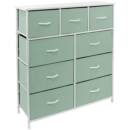 Nightstand Chest 9 Drawers Bedside Organizer Dresser Furniture for Bedroom and Office - Teal