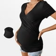 thumbnail image 4 of Fnooota Maternity Cotton T-Shirts, V Neck Casual Short Sleeve Slim Fit Summer Tops Black Size M, 4 of 6
