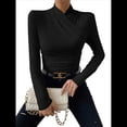 thumbnail image 3 of Camiseta de Larga con Cuello Alto Fruncido para Mujer, Camiseta y Ajustada Negro S, 3 of 10