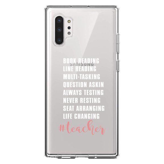 DistinctInk Clear Shockproof Hybrid Case for Galaxy Note 10 PLUS (6.8" Screen) - TPU Bumper Acrylic Back Tempered Glass Screen Protector - Teacher Book Reading Line Multi Tasking