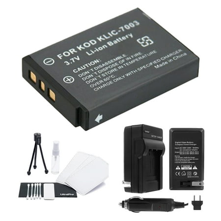 KLIC-7003 High-Capacity Replacement Battery with Rapid Travel Charger for Select Kodak Digital Cameras. UltraPro Bundle Includes: Camera Cleaning Kit, Screen Protector, Mini Travel