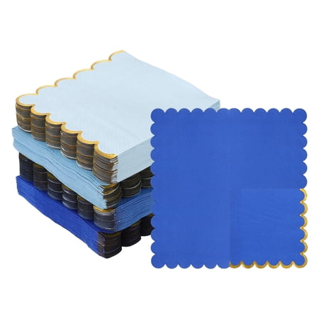Uxcell 1 Set Scalloped Cocktail Napkins with Gold Foil Edges 5 x 5 Inch Disposable Scalloped Paper Napkins for Wedding Engagement Anniversary Party Tableware Decorations(200 Pcs Blue)