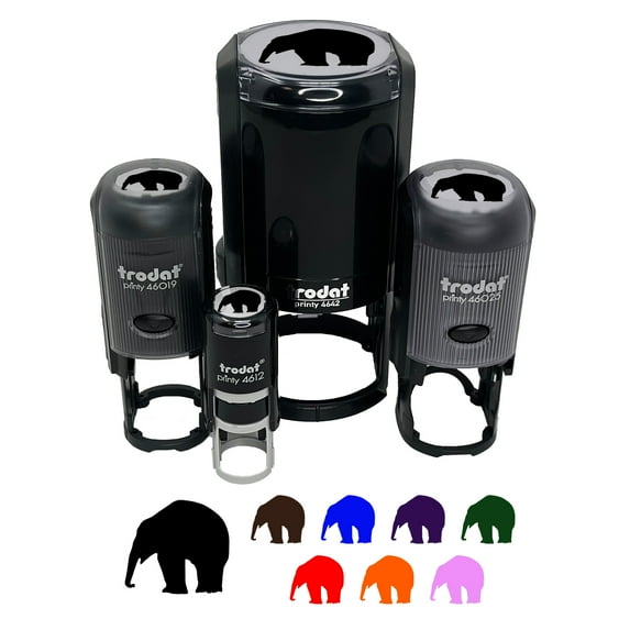 Elephant Side View Solid Self-Inking Rubber Stamp Ink Stamper - Lime Green Ink - Small 3/4 Inch