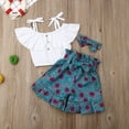 thumbnail image 2 of AMERTEER Toddler Girl Clothes Outfits Off-Shoulder Ruffles Sling Shirt Tops+Pants+Headband Floral Print, 2 of 7