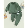 thumbnail image 2 of Bagilaanoe 2PCS Toddler Baby Girl Boy Pants Set Solid Color Long Sleeve Sweatshirt Pullover Tops + Drawstring Sweatpants 6M 12M 18M 24M 3T Kids Casual Sweatsuits, 2 of 9