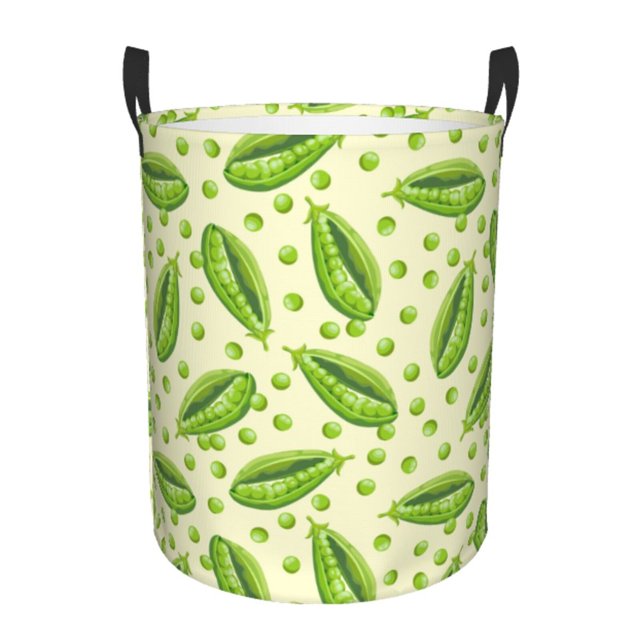 Balery Green Peas Cesta de ropa redonda con asas, impermeable, independiente, para ropa, juguetes, dormitorio y familia-Medium