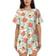 thumbnail image 1 of Balery Peach Conjunto de Pijama para Mujer con Estampado, Dos Piezas de Manga Corta y Shorts, Ropa de Dormir Suave con Cuello Redondo y Bolsillos-Small, 1 of 6
