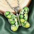 thumbnail image 2 of Green Dainty Butterfly Necklace for Women Murano Style Millefiori Glass Cute Aesthetic Beach Jewelry Friendship Women for Friend Mom 24" Birthday Christmas Gifts, 2 of 7