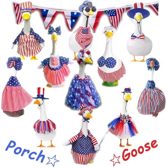 Danhjin 4th of July Porch Goose Outfits, Patriotic Flag Design Decoration Sculpture for Front Porch Display