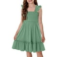 thumbnail image 3 of KISSMODA Girls Casual Smocked Dress Square Neck Puff Short Sleeve Ruffle Dresses 4-13 Years, 3 of 4