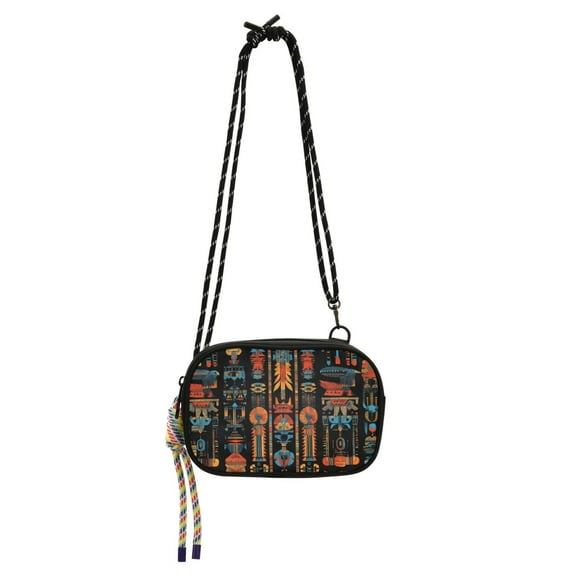 FORMRS Mini Crossbody Bag for Women Adjustable Shoulder Rope Travel Casual Phone Purse, Black Geometric